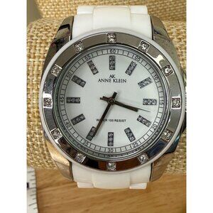 Anne Klein Womens Silver-Tone Watch With White Dial & White Silicone NOT TESTED